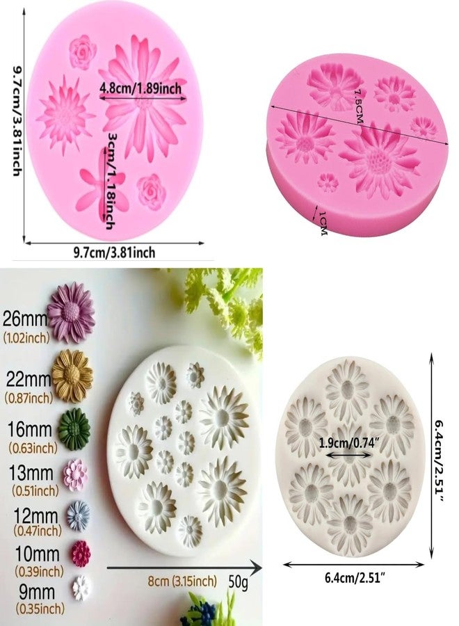 Skytail 4pc Daisy Sunflower Silicone Fondant Molds for Chocolate Candy Cake Decoration Cupcake Topper Jelly Dessert Ice Cube Sugarcraft Clay Candle Wax Soap Floral Resin Craft Jewelry Molds - Image 2