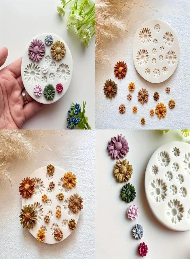 Skytail 4pc Daisy Sunflower Silicone Fondant Molds for Chocolate Candy Cake Decoration Cupcake Topper Jelly Dessert Ice Cube Sugarcraft Clay Candle Wax Soap Floral Resin Craft Jewelry Molds - Image 4