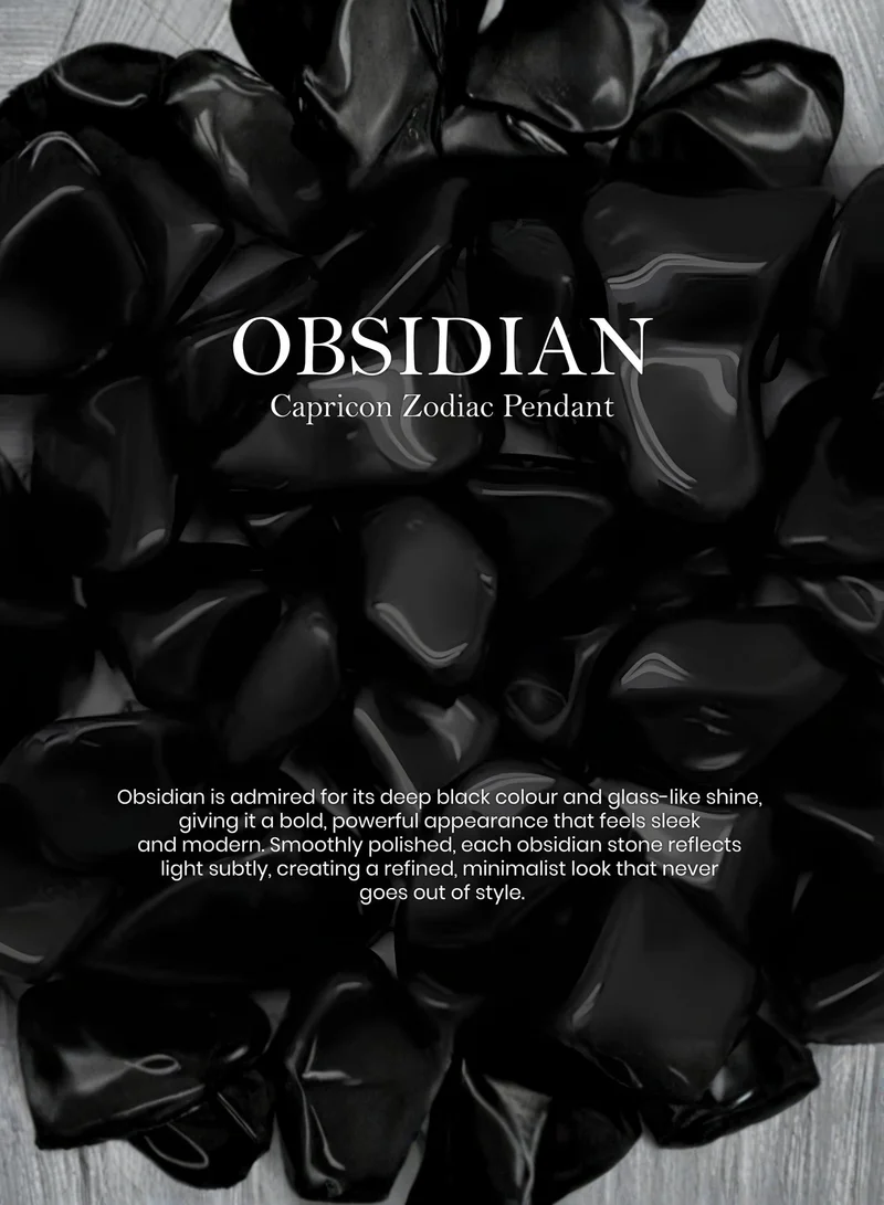 British Fossils قلادة الأبراج برج الجدي بالأوبسيديان