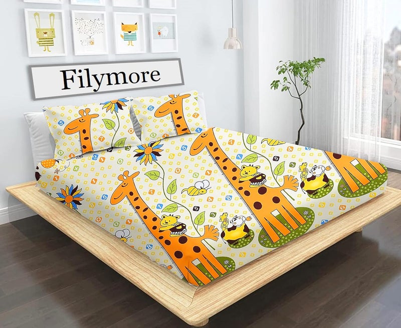 Filymore Giraffe Bedsheet Made with Microfiber 240 TC Wrinkle Free Soft Hypoallergenic Cartoon Printed Double Bed Size for Kids Room 90x90 InchesBoys Girls RoomCream - Image 2