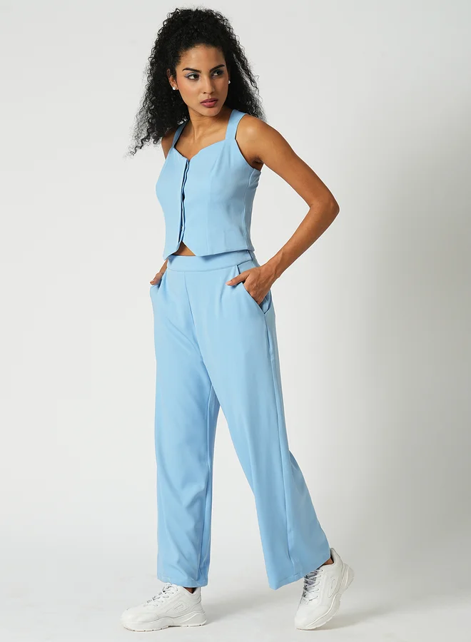 جلو باص Globus Women Blue Cross Strap Back Crop Top and Trousers Co-Ords
