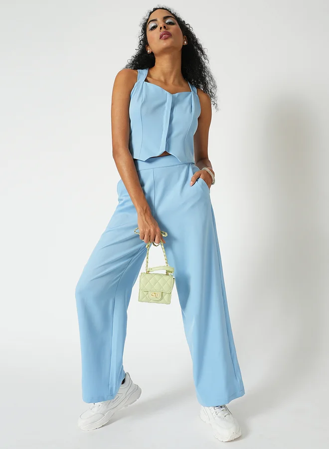 جلو باص Globus Women Blue Cross Strap Back Crop Top and Trousers Co-Ords