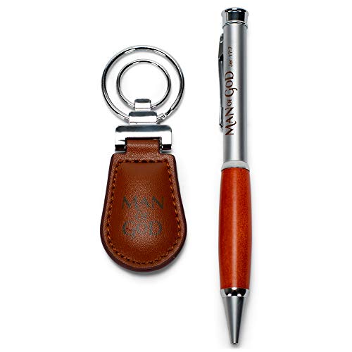 Dicksons Man of God 2 Piece Metal Woodgrain Ballpoint Pen and Leatherette Keychain Gift Boxed Set - Image 4