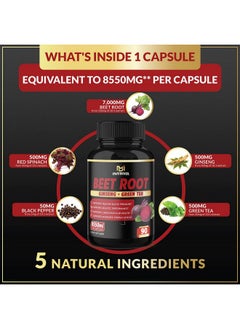 BMVINVOL Beet Root Extract Capsules 8550Mg Green Tea Red Spinach Ginseng Supports Athletic Performance Digestive Immune System 3 Months Supply  - Image 3