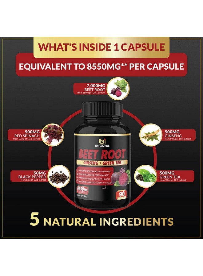 BMVINVOL Beet Root Extract Capsules 8550Mg Green Tea Red Spinach Ginseng Supports Athletic Performance Digestive Immune System 3 Months Supply - Image 3