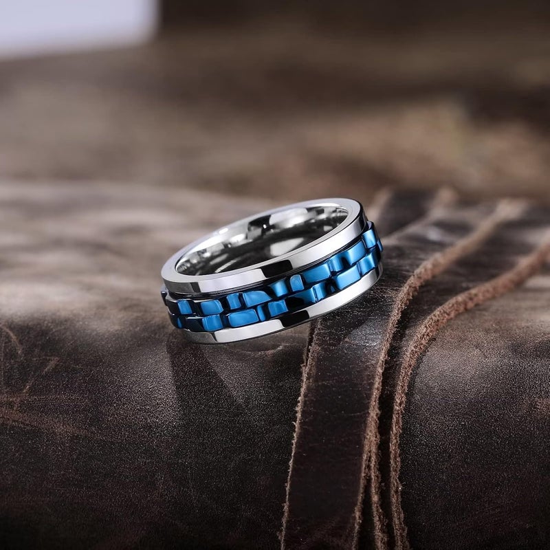 King Will Mens Boys Black Gear Spinner Rings Stainless Steel Fidgets Two Black Gear Fidget Ring Anxiety Ring For Men Women Toy Stress Free Cool Wedding Band - Image 3