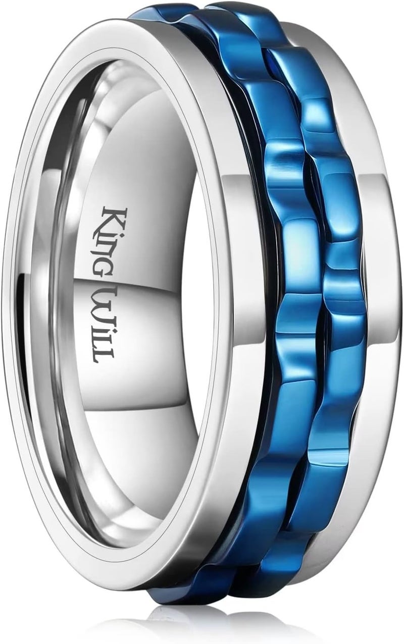 King Will Mens Boys Black Gear Spinner Rings Stainless Steel Fidgets Two Black Gear Fidget Ring Anxiety Ring For Men Women Toy Stress Free Cool Wedding Band - Image 1