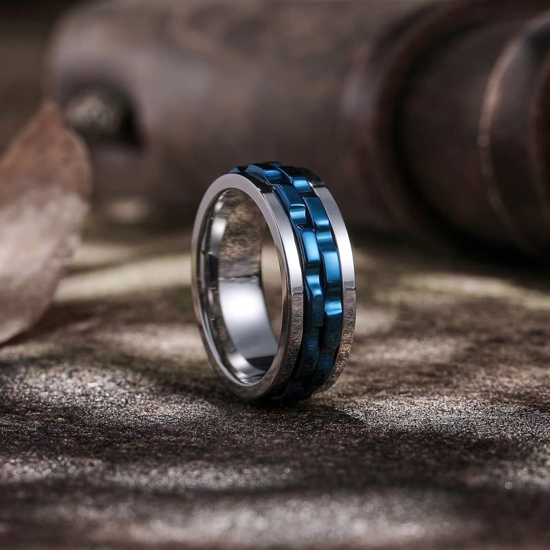 King Will Mens Boys Black Gear Spinner Rings Stainless Steel Fidgets Two Black Gear Fidget Ring Anxiety Ring For Men Women Toy Stress Free Cool Wedding Band - Image 2