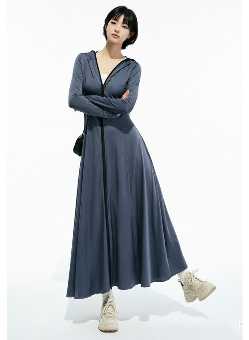 liannaner Modest Muslim Sun Protection Abaya Dress for Women UPF50+ Full Length Hooded Robe with Detachable Visor Long Sleeve Thumb Cuffs Zip Front Outdoor Beach Swim Cover Up - Image 4