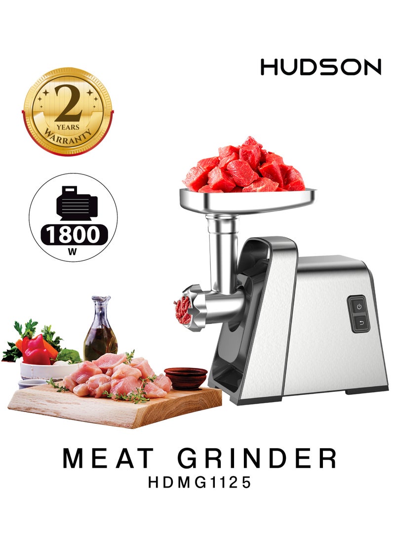 Hudson Stainless Steel Meat Grinder 1800W, 198r/Min Rotation Speed & 238lbs Meat Output Per Hour HDMG1125 - Image 1