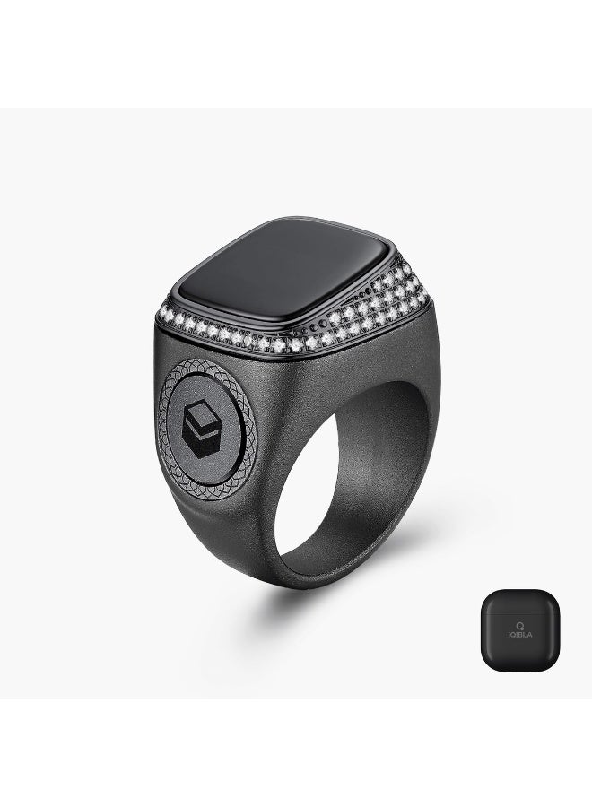 iQIBLA Zikr M02 Premium Smart Ring with 99 Zirconia Stones - Digital Tasbih Counter Ring with Bluetooth Connectivity, Islamic Prayer Tracker for Men & Women