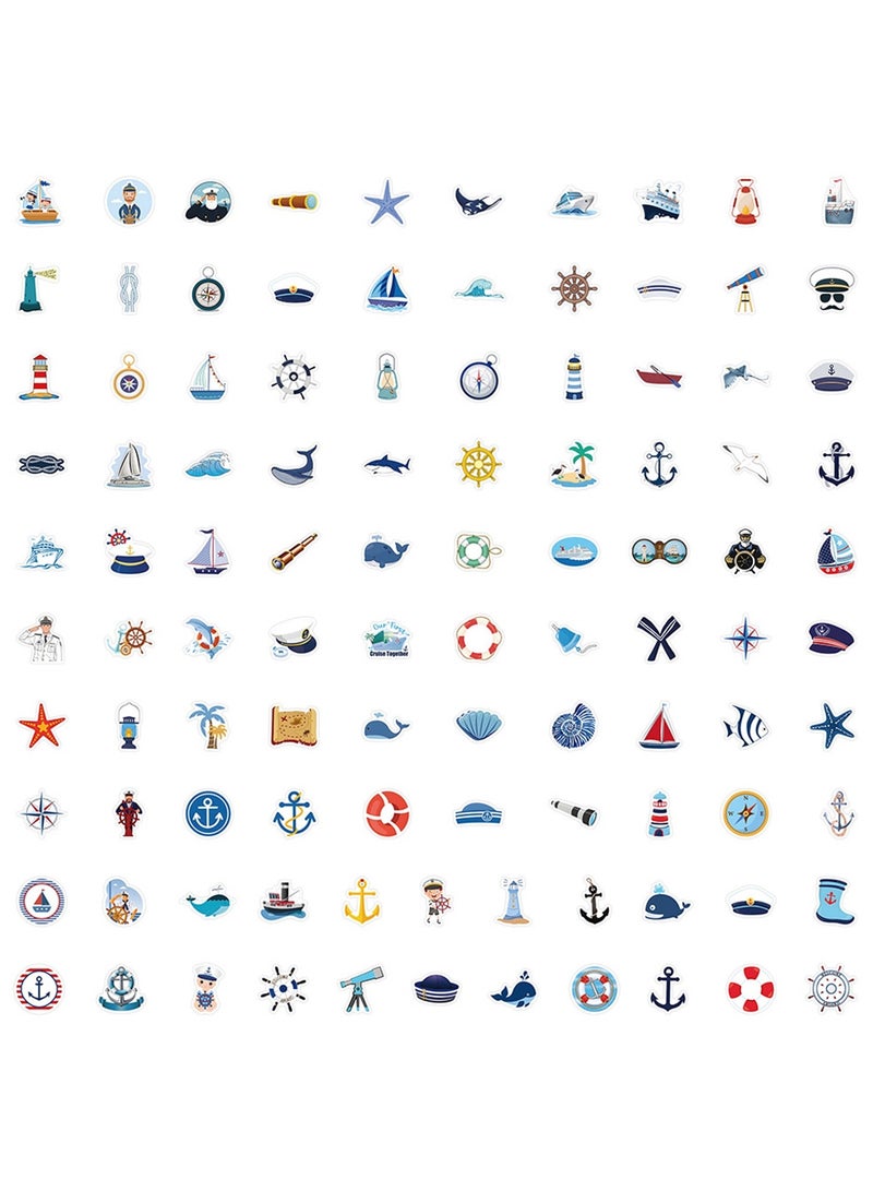 100 قطعة من ملصقات القوارب الشراعية البحرية لزجاجات المياه والكمبيوتر المحمول والأمتعة والمجلات ودفاتر القصاصات، ملصقات كرتونية من الفينيل المقاوم للماء للأطفال والمراهقين والأولاد - Image 3
