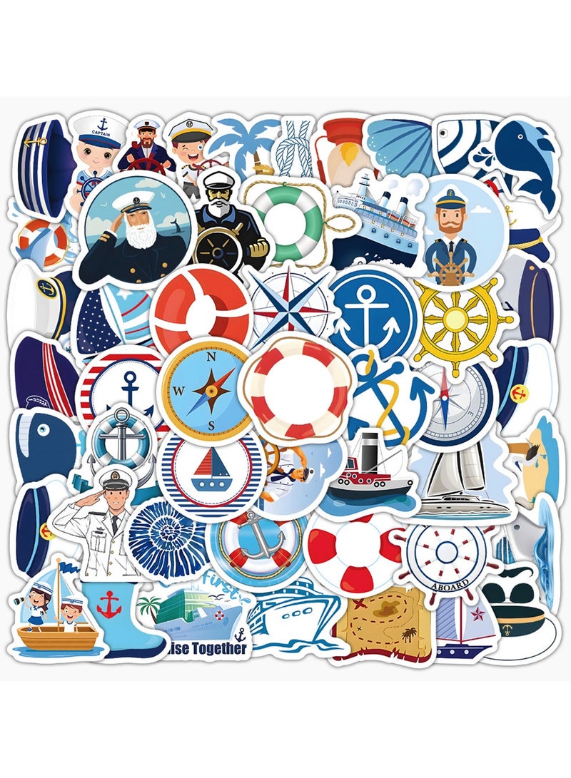 100 قطعة من ملصقات القوارب الشراعية البحرية لزجاجات المياه والكمبيوتر المحمول والأمتعة والمجلات ودفاتر القصاصات، ملصقات كرتونية من الفينيل المقاوم للماء للأطفال والمراهقين والأولاد - Image 1