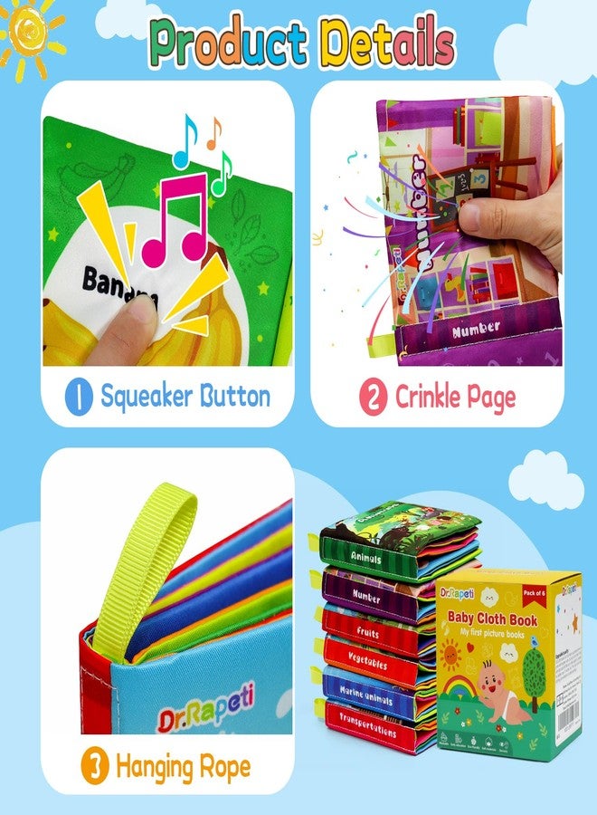 Dr.Rapeti Soft Cloth Books Baby Books Bath Books 6-Pack for Baby Infant Toddler Kids Crinkle Squeaky Washable Chewable Non-Toxic Early Educational Giftable - Image 3