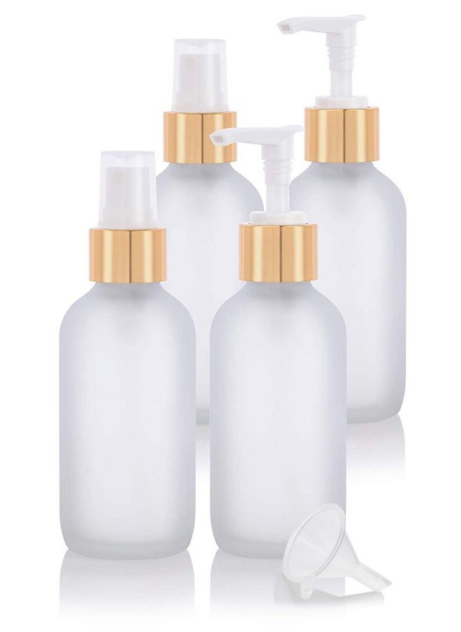 JUVITUS (4 Pack - 2 Of Each) 4 Oz Frosted Clear Glass Boston Round Bottle With Gold Metal Lotion Pump And Fine Mist Sprayer + Funnel And Travel Foamer Bottle  - Image 1