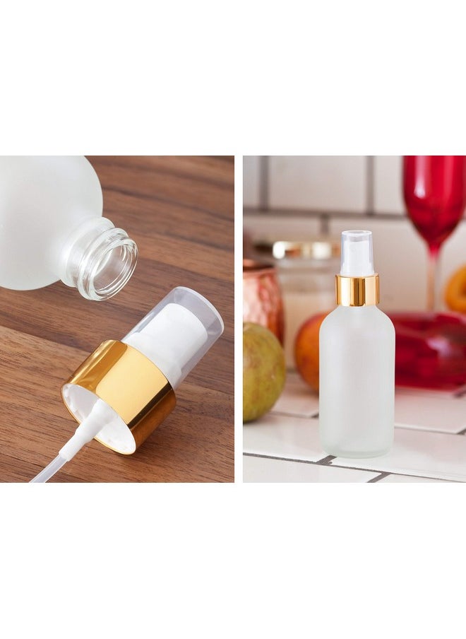 JUVITUS (4 Pack - 2 Of Each) 4 Oz Frosted Clear Glass Boston Round Bottle With Gold Metal Lotion Pump And Fine Mist Sprayer + Funnel And Travel Foamer Bottle  - Image 4