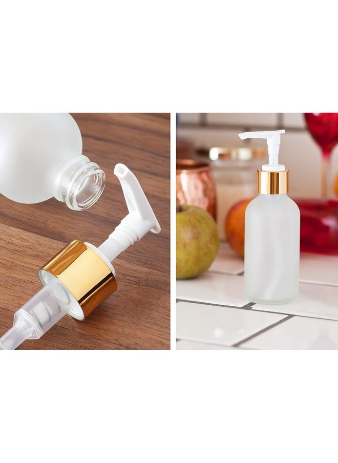 JUVITUS (4 Pack - 2 Of Each) 4 Oz Frosted Clear Glass Boston Round Bottle With Gold Metal Lotion Pump And Fine Mist Sprayer + Funnel And Travel Foamer Bottle  - Image 3