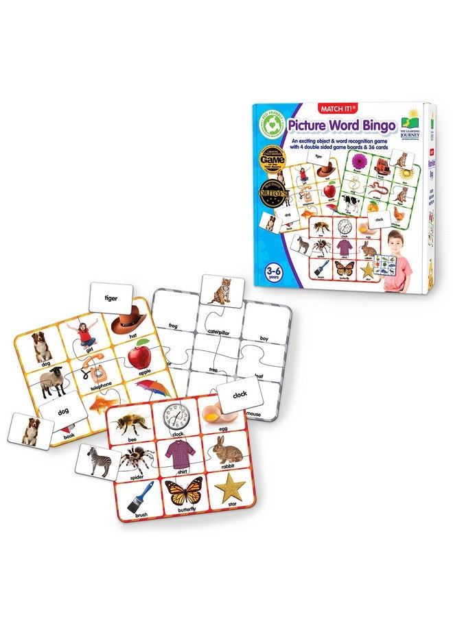 The Learning Journey: Match It! Bingo - Picture Word - Reading Game for Preschool and Kindergarten 36 Picture Word Cards, 9.5" H x 8" W x 0.1" D - Image 1
