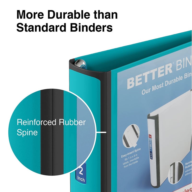 Staples Better Binder 2-Inch D-Ring View Binder, Reinforced Spine, Holds Up to 540 Sheets, Teal, for Office & School - Image 5