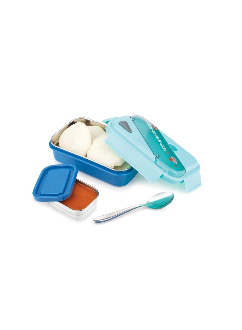 LUCIDO Kids Meal 2 Compartment Stainless Steel Tiffin Lunch Box for Kids Blue - Image 4