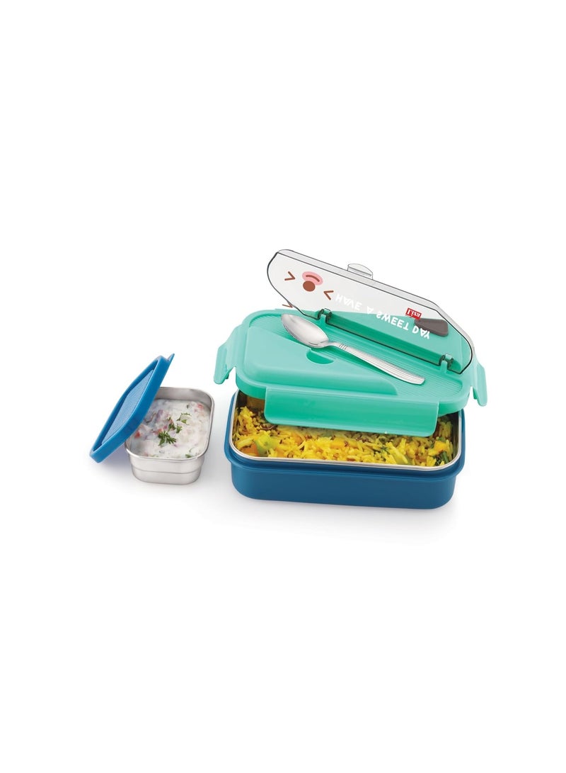 LUCIDO Kids Meal 2 Compartment Stainless Steel Tiffin Lunch Box for Kids Blue - Image 2