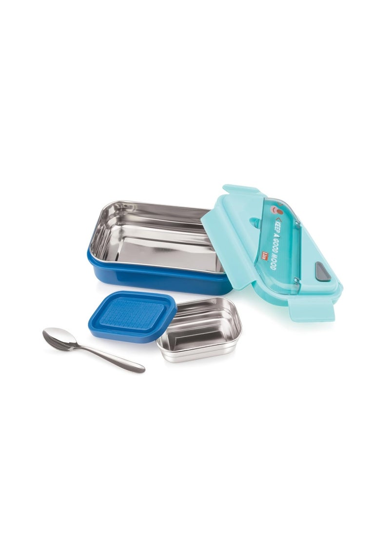 LUCIDO Kids Meal 2 Compartment Stainless Steel Tiffin Lunch Box for Kids Blue - Image 3