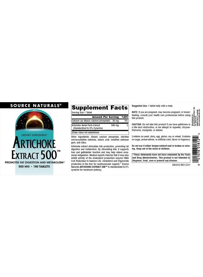 Source Naturals Artichoke Extract 500mg, 180 Tablets - Image 4