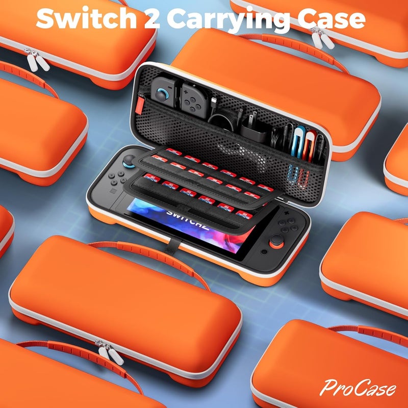بروكاس حقيبة حمل ProCase لجهاز Nintendo Switch 2 (2025)، تحتوي على 24 فتحة لبطاقات الألعاب، حقيبة تخزين قابلة للنقل ومقاومة للصدمات، لحماية جهاز Nintendo Switch 2 والإكسسوارات الخاصة به - اللون البرتقالي - Image 2