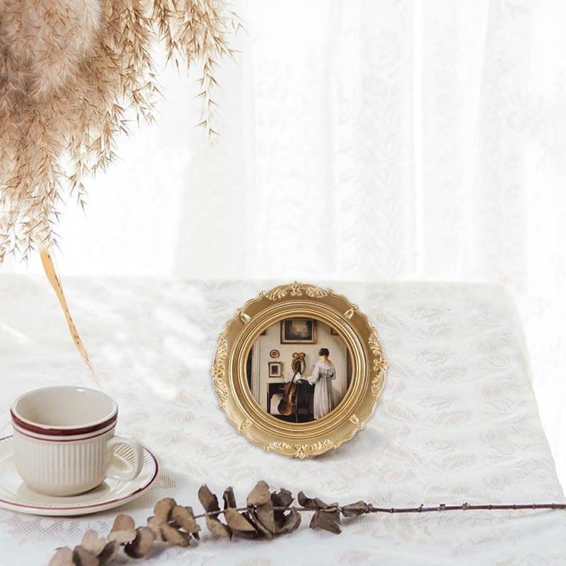 LIHOLO Small Vintage Picture Frames 4x4 Ornate Gold Round Antique Picture Frames for Tabletop and Wall Mount Decorative Gallery Wall Decor Retro Home Decor - Image 3