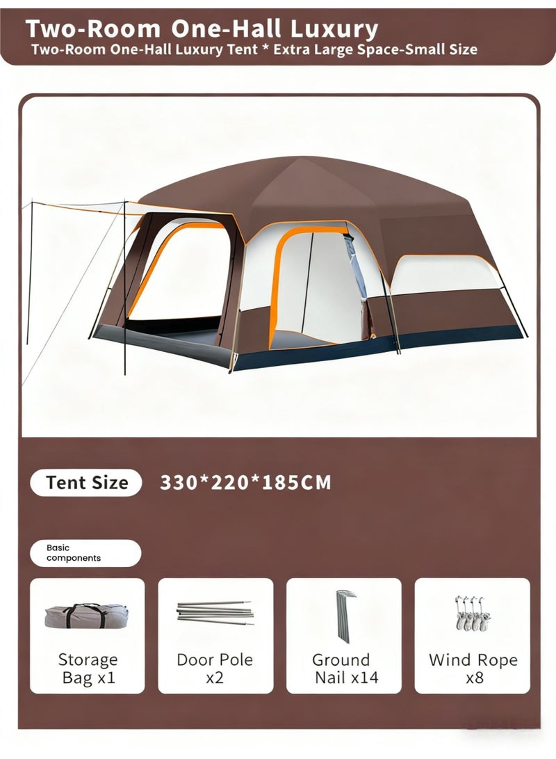 5-7 Person Double-Deck Outdoor Camping Tent | Family Cabin Tent with One Bedroom and One Living Room | Waterproof Tent for Hiking and Trekking – Brown - Image 1