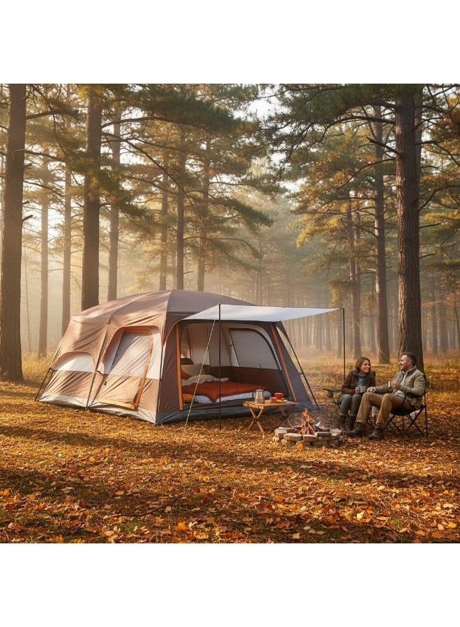 5-7 Person Double-Deck Outdoor Camping Tent | Family Cabin Tent with One Bedroom and One Living Room | Waterproof Tent for Hiking and Trekking – Brown - Image 5