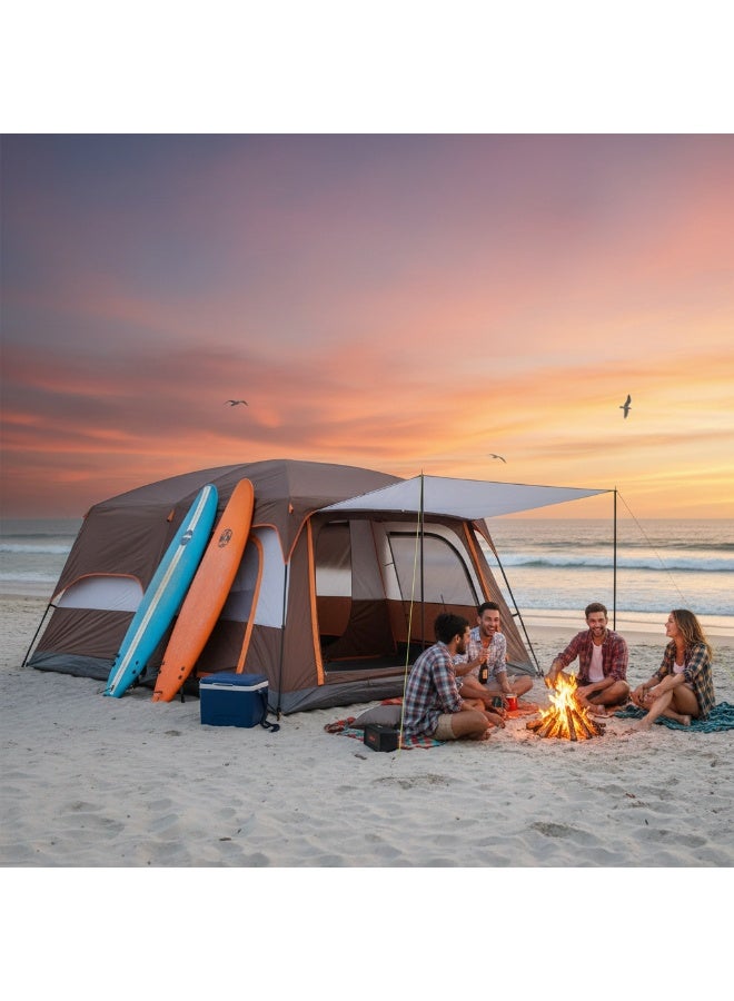 5-7 Person Double-Deck Outdoor Camping Tent | Family Cabin Tent with One Bedroom and One Living Room | Waterproof Tent for Hiking and Trekking – Brown - Image 2