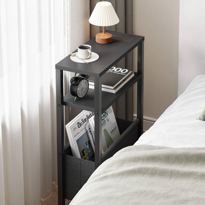 IRCPEN Narrow Side Table, Slim End Table with Magazine Rack, Bedside Table for Small Spaces, 3 Tier Sofa Couch Table Nightstand for Living Room, Bedroom Black LET503B - Image 5