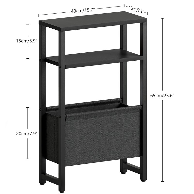 IRCPEN Narrow Side Table, Slim End Table with Magazine Rack, Bedside Table for Small Spaces, 3 Tier Sofa Couch Table Nightstand for Living Room, Bedroom Black LET503B - Image 3