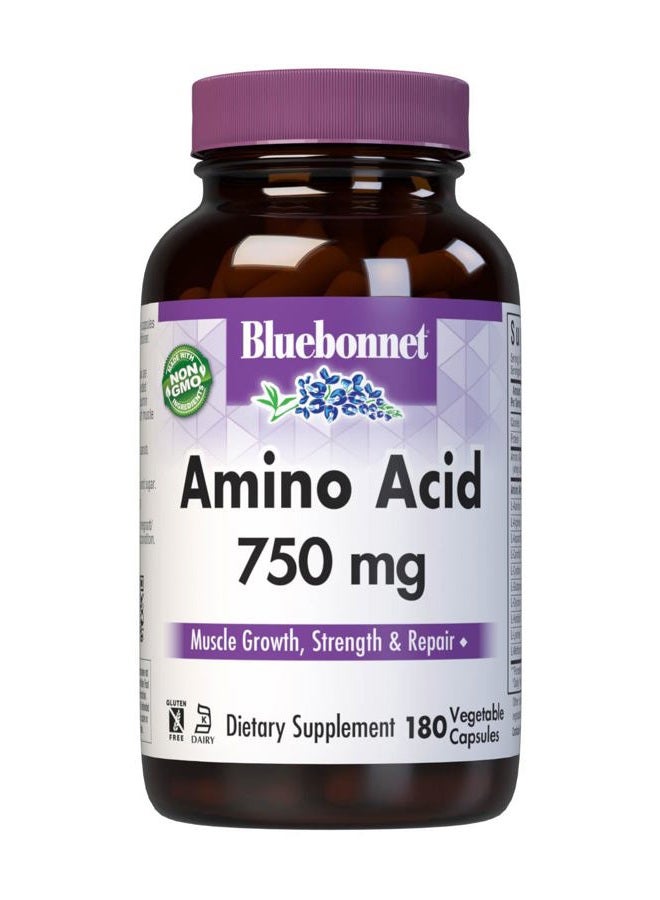 Bluebonnet كبسولات فيتامين الأحماض الأمينية 750 ملغ من بلو بونيت، بيضاء، 180 عدداً - Image 1