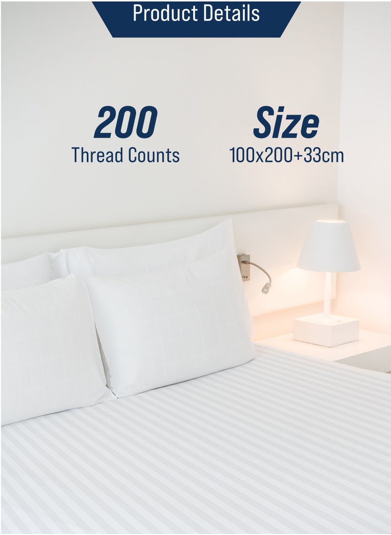 American Linen Single Fitted Sheet 100% Cotton 200 Thread Count Breathable Bedding Sheet Comfortable Bed Sheets For Bedroom  100 x 200 cm White  - Image 3