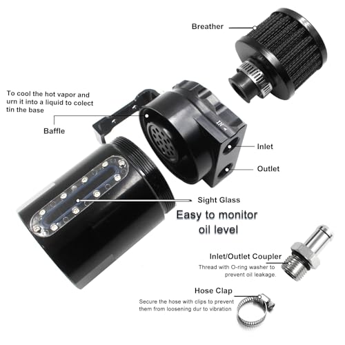 YZQPNB Oil Catch Can Passenger Side Oil Separator Tank with Breather Filter, Sight Glass Fits Ford F150 5.0L/2.7EB/3.5EB 2011-2023, Raptor 3.5L Ecoboost 2017-2023, Expedition 3.5L EcoBoost 2018-2023 - Image 4