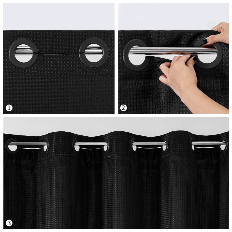 MitoVilla No Hooks Needed Black Waffle Shower Curtain Set with Snap-in Liner  Modern Waffle Weave Heavy Duty Fabric Cloth Shower Curtain for Luxury Neutral Hotel Spa Bathroom Decor  72 x 74 - Image 4