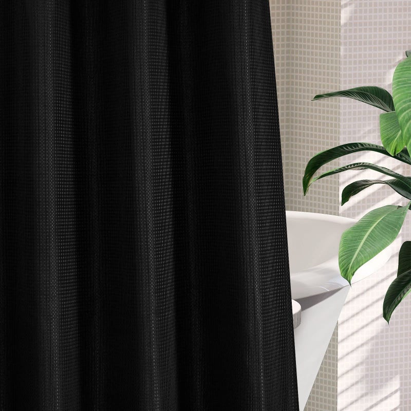MitoVilla No Hooks Needed Black Waffle Shower Curtain Set with Snap-in Liner  Modern Waffle Weave Heavy Duty Fabric Cloth Shower Curtain for Luxury Neutral Hotel Spa Bathroom Decor  72 x 74 - Image 5