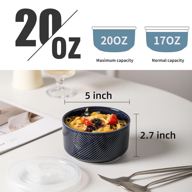 Adewnest Ceramic Bowls with Lids: 20 oz Microwave Safe Food Storage Containers for Soup  Salad  Cereal  Leftovers  Meal Prep  Lunch  Picnic  Camping  Serving - Airtight  Navy  Set of 4 - Image 2