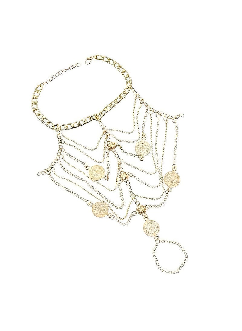 l&wen Gold Ankle Bracelet for Women, Waterproof Exotic Multilayer Anklet, Beach Summer Retro Palace Style Foot Accessories, Cosplay Headwear Costume, Foot Anklets Jewelry For Gift 