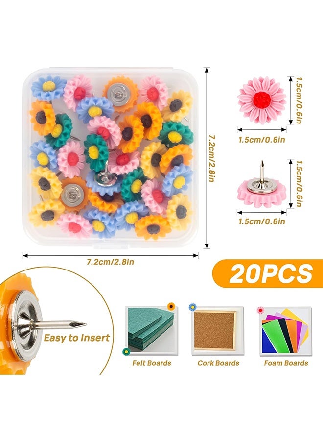 Push Pins for Bulletin Board - 20PCS Cute Thumb Tacks Flower Thumbtacks 5 Colors Decorative Push Pins for Corkboard, Photo Wall, Map, Office School Home Decoration, Pushpins with Plastic Storage Case - Image 2