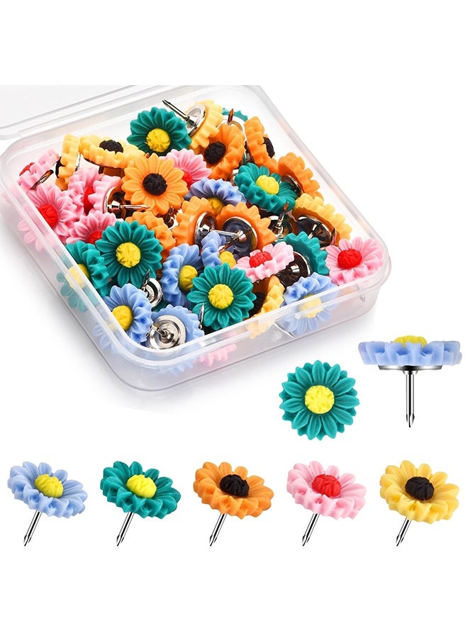 Push Pins for Bulletin Board - 20PCS Cute Thumb Tacks Flower Thumbtacks 5 Colors Decorative Push Pins for Corkboard, Photo Wall, Map, Office School Home Decoration, Pushpins with Plastic Storage Case - Image 1