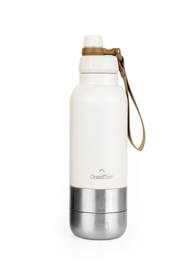 GrandTies Insulated Portable Dog Water Bottle with 2 Detachable Water Bowl Dispenser | Leak-Proof Dog Food Travel Container | Accessories for Dogs Walking, Hiking, Camping (32oz, Ivory White) - Image 1
