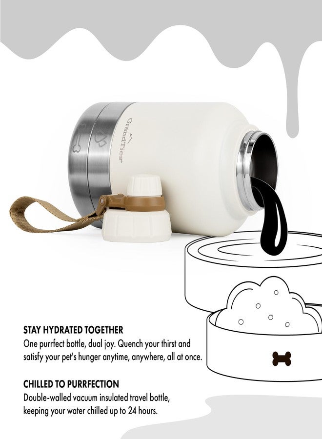 GrandTies Insulated Portable Dog Water Bottle with 2 Detachable Water Bowl Dispenser | Leak-Proof Dog Food Travel Container | Accessories for Dogs Walking, Hiking, Camping (32oz, Ivory White) - Image 2