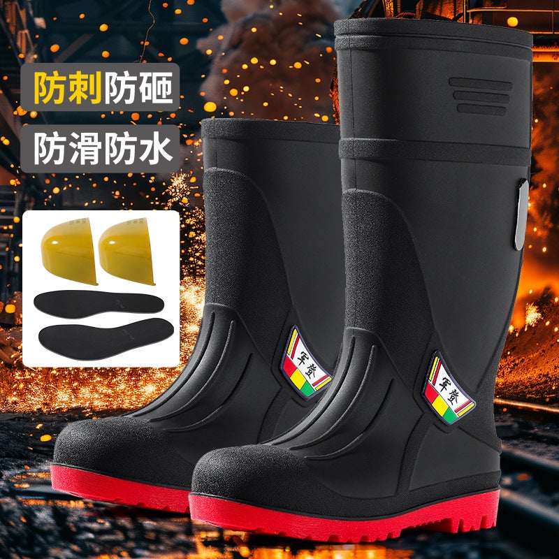 Export Steel Head Steel Bottom Construction Site Labor Protection Rain Boots Anti-Smashing Anti-Puncture Anti-Impact Protection Water Shoes High Tube Wear-Resistant - Image 2