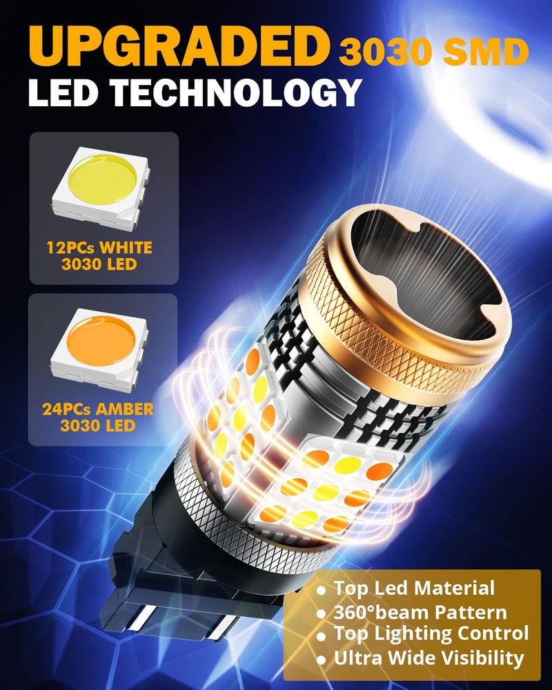 Auxbeam B21 Series 3157 Switchback LED Bulbs Built in Resistor CANBUS Error Free Anti Hyper Flash T25 3057 3457 4157 Bulbs White and Amber 600% Super Bright Turn Signal Light DRL Parking Light - Image 5