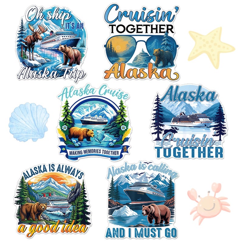 Wxiben Alaska Cruise Door Decorations Magnetic - Wxiben 6 Pcs Alaska Trip Cruise Door Magnets Alaskan Bear Reindeer Cruise Ship Door Decorations Magnets Stickers for Carnival Stateroom Cabin Party Decor - Image 1