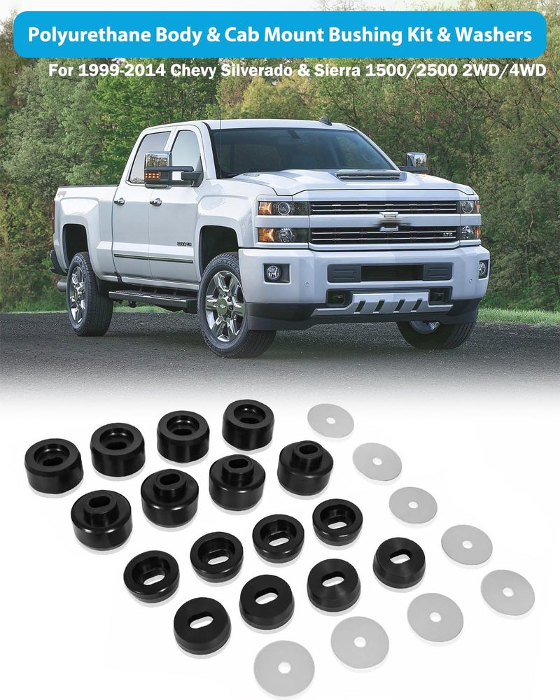 Wocch 7-141 Cab Mounts & Body Mount Bushing Kit for Chevy Silverado & GMC Sierra 1500 2500 2/4WD 1999-2014 Heavy Duty Polyurethane Body Cab Mounts & Washers Accessories (Black 24pcs) - Image 2