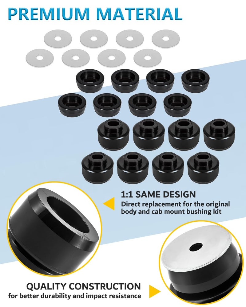 Wocch 7-141 Cab Mounts & Body Mount Bushing Kit for Chevy Silverado & GMC Sierra 1500 2500 2/4WD 1999-2014 Heavy Duty Polyurethane Body Cab Mounts & Washers Accessories (Black 24pcs) - Image 5